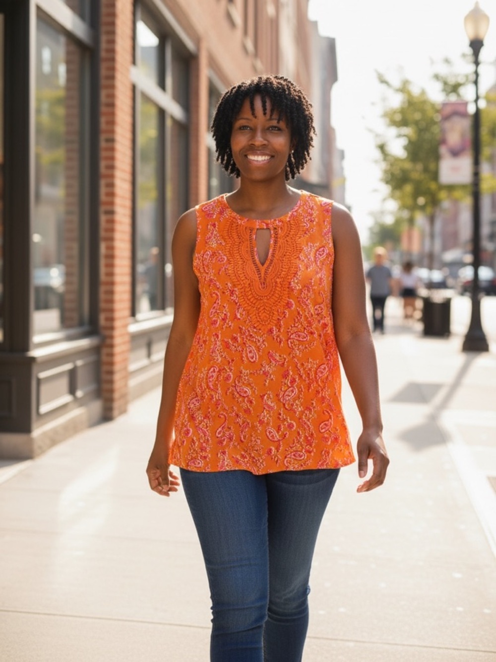 Daniel Rainn Sleeveless Top Orange Paisley PTP 20in